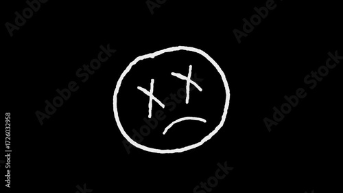 scribble hand drown animation on smiley face on black background