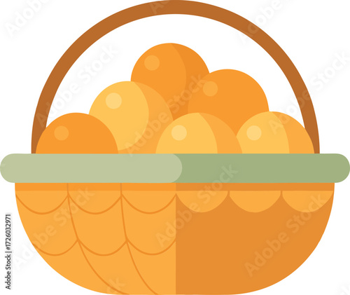 A woven basket overflowing with bright orange fruits in a flat design style