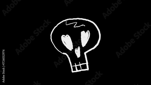 scribble hand drown animation on smiley face on black background