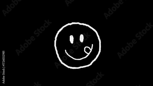 scribble hand drown animation on smiley face on black background