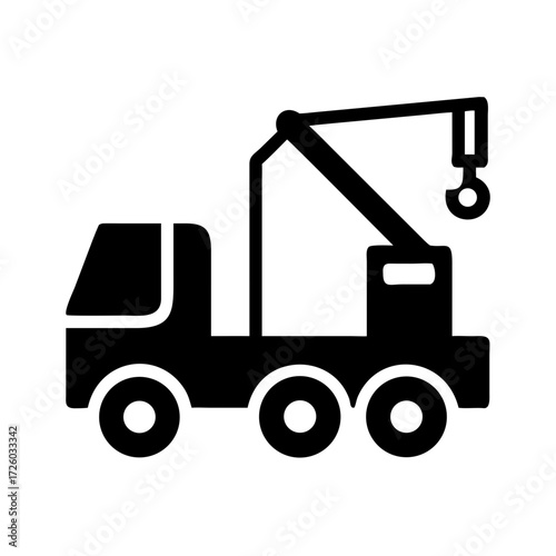 Crane truck icon in simple black silhouette design  