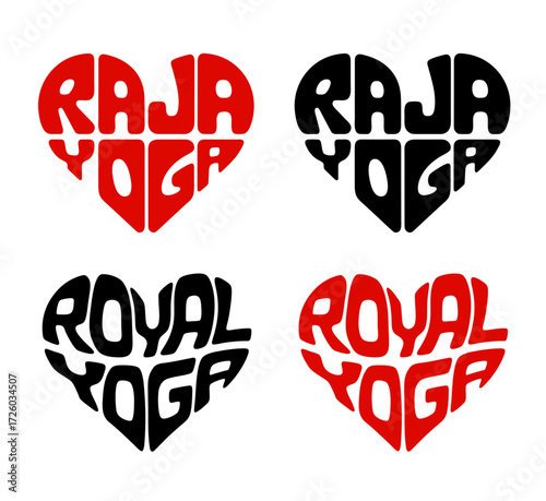 Heart-shaped sticker set in colorful and black design promoting Raja or royal yoga with emphasis on meditation and mind control