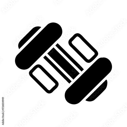 Black dumbbell icon in minimalist style on white background  