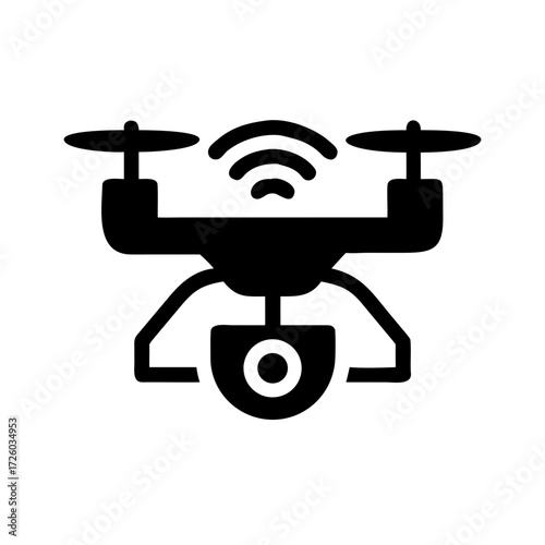 Drone icon with camera and wireless signals in minimalist style  