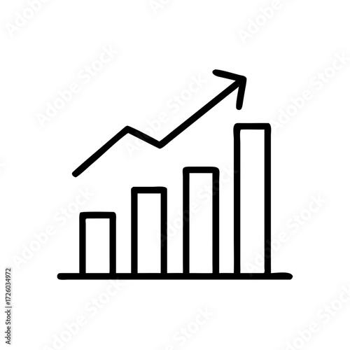 Growth chart with rising trend line in black and white design  