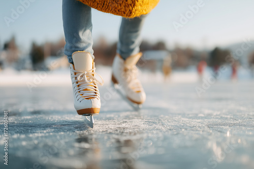 People skating on ice rink in winter