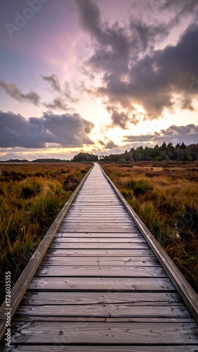 Wallpaper Mural Wooden boardwalk path at sunset Torontodigital.ca