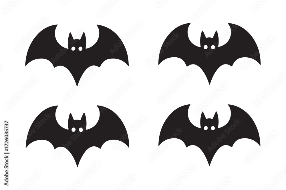 Fototapeta premium Four silhouetted bats flying against a white background