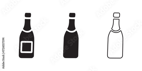 Stylized bottles of champagne or sparkling wine in black and white