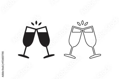Champagne glasses clinking together in celebration with sparkling bubbles