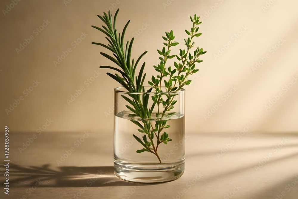 Fototapeta premium Fresh Herb Glass Arrangement for Culinary Businesses and Food Photography