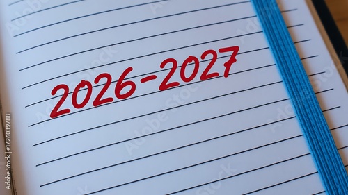 Plan for success with a 2026-2027 calendar year overview in a professional notebook, perfect for business planning, goal setting, and academic schedules, get organized now