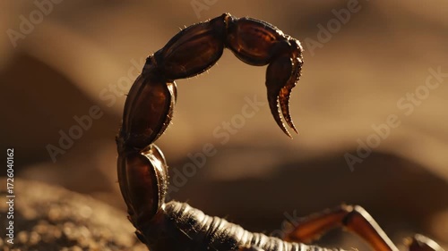 Extreme Close-Up Macro Shot of a Scorpion's Tail and Pincers in Golden Desert Light