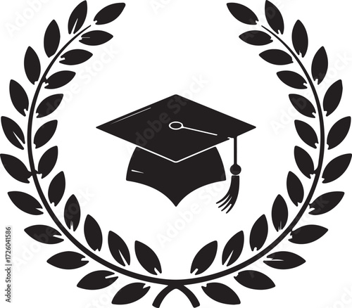 Graduation cap with laurel wreath emblem for academic achievement