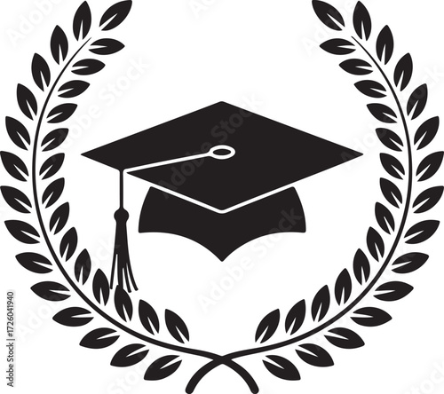 Academic achievement emblem with graduation cap and laurel wreath