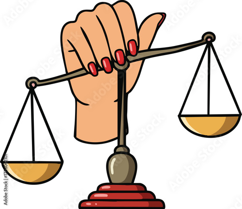 Hand Holding Justice Scales Symbolizing Fairness and Balance in Law and Equality Concepts 