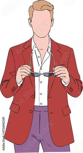 Young man in red blazer holding sunglasses fashion illustration vector casual style confident pose 