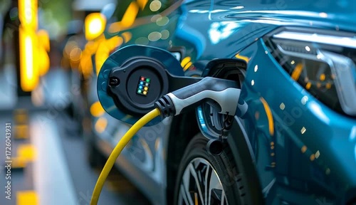 Charging modern electric cars from station outdoors