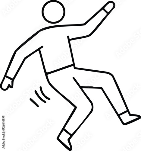 Human figure slipping and falling line art vector illustration in simple style