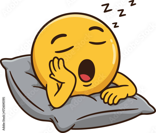 Sleeping yellow emoticon resting head on pillow with closed eyes and open mouth vector illustration 