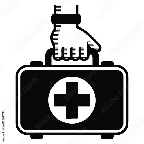 Black icon first aid kit template vector illustration silhouette equipment medical ambulance emergency healthcare doctor holds in hands