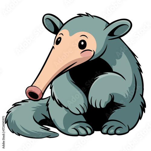 Cartoon anteater sitting calmly with long nose and tongue. Great for animal stories, rainforest projects, wildlife education, and fun character illustrations.