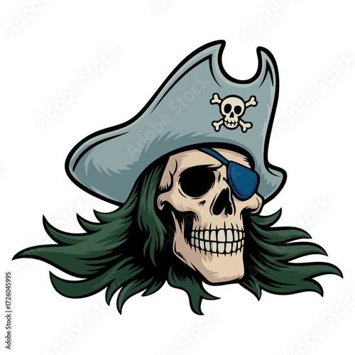 Cartoon pirate skull isolated vector illustration spooky scary mascot design perfect for tattoo sticker or themed artwork character skull art