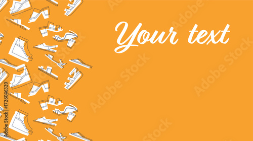 A striking vector background featuring bold graphic women's shoes scattered across a yellow field. This chic design offers generous space for your custom text, making it perfect for ads or banners