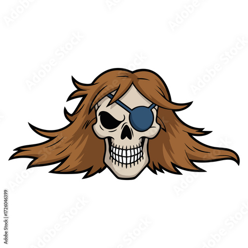 Eye patched pirate style skull cartoon vector illustration isolated scary skull character design perfect for tattoo spooky mascot artwork