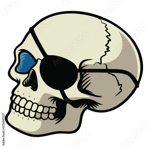 Eye patched skull cartoon illustration isolated vector pirate themed design perfect for tattoo logo sticker scary character skull vector art
