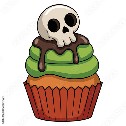 Poisonous cupcake with skull vector illustration halloween dessert spooky design element flat simple logo sticker print scrapbooking