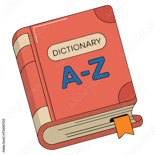Red dictionary book with A Z text and bookmark isolated on white background dictionary ideal for education and language learning vector illustration