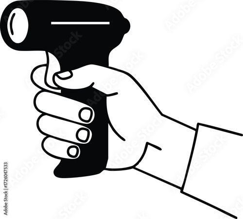 Hand holding infrared thermometer device for temperature measurement vector illustration simple design 