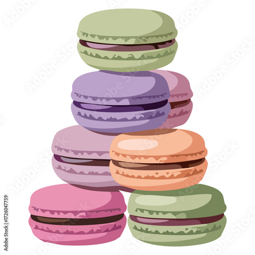 Stack of macarons vanilla lemon sweet dessert vector illustration bakery food design cafe pastry baked snack icon isolated background