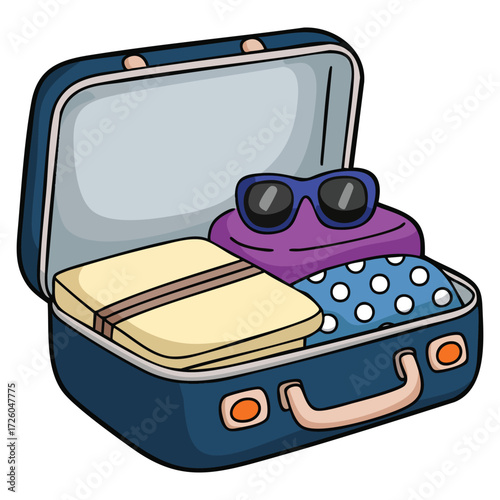 Suitcase travel open with clothes vector illustration concept for trip packing holiday vacation tourism baggage and luggage design