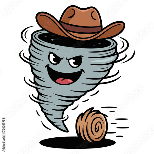 Texas tornado vector illustration with cowboy hat red eyes toothpick dramatic character storm cartoon creative artwork perfect for decoration themes