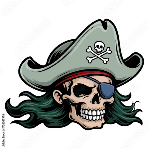 Vector cartoon pirate skull isolated illustration scary skull character design perfect for tattoo mascot sticker or Halloween spooky artwork