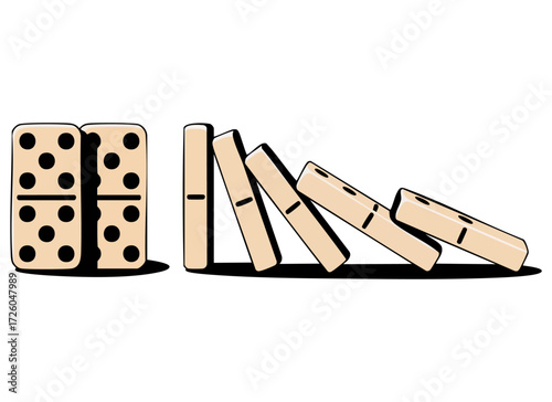 Vector domino board game isolated falling tiles with dots illustration gambling pieces chain reaction family leisure activity design art