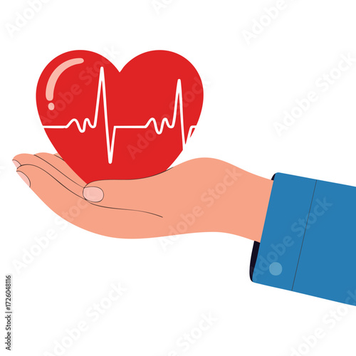 Vector illustration eps 10 hand holding heartbeat blood donation concept health care design hospital support life and medical charity
