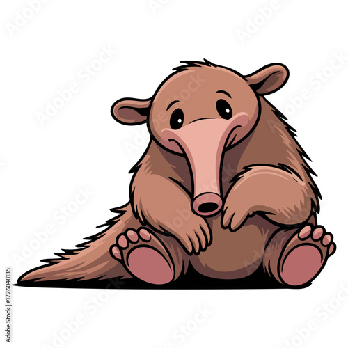 Vector illustration of a humorous anteater with long nose and tongue. Ideal for educational books, rainforest themed content, and playful animal graphics.