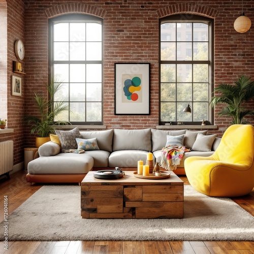 Cozy Living: An inviting interior scene showcases a meticulously designed living space, exuding a warm, comfortable, and modern ambiance.