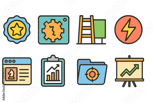 Business, office flat icon set. productivity, analytics, management flat icons collection