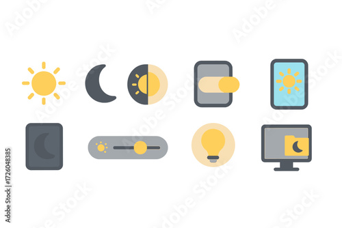 Weather and climate flat icon set. sun, moon, temperature, light theme collection