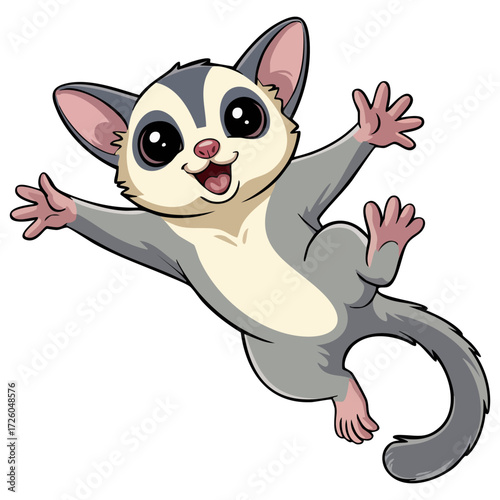 Vector illustration of a flying sugar glider cartoon. Ideal for forest, wildlife education, playful animal content, and children's nature themed designs.
