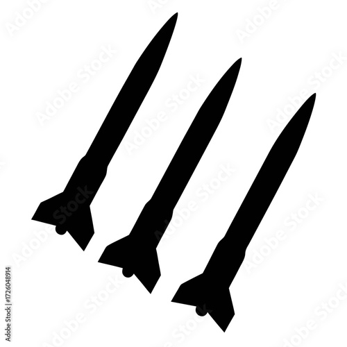 Three black rockets launching into space vector illustration for graphic design projects and art