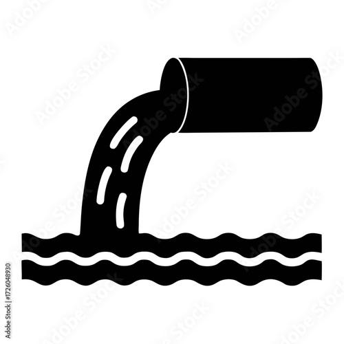 Sewage discharge pipe vector illustration, pollution, waste water, drain, black and white design