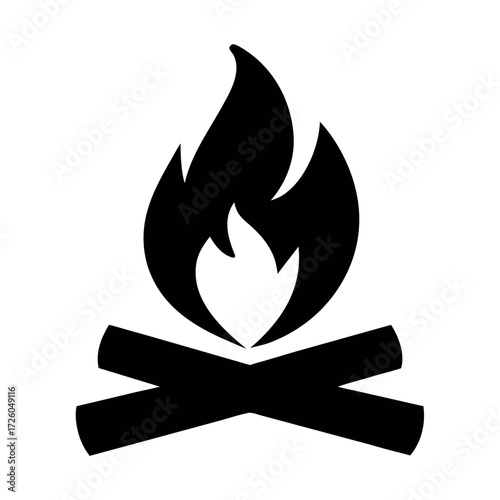 Campfire icon vector illustration of bonfire with wood logs for camping and outdoor fire pit symbol