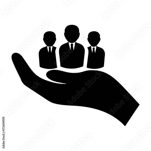 Employee care and protection concept showing hand holding business people for support and safety