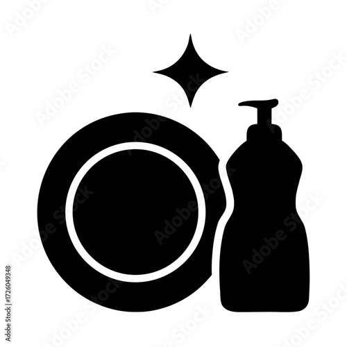 Cleaning dishes and washing up liquid concept for kitchen hygiene and household chores routine