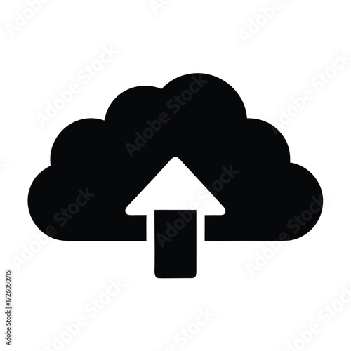 Cloud upload icon vector illustration for data transfer and backup in black and white design